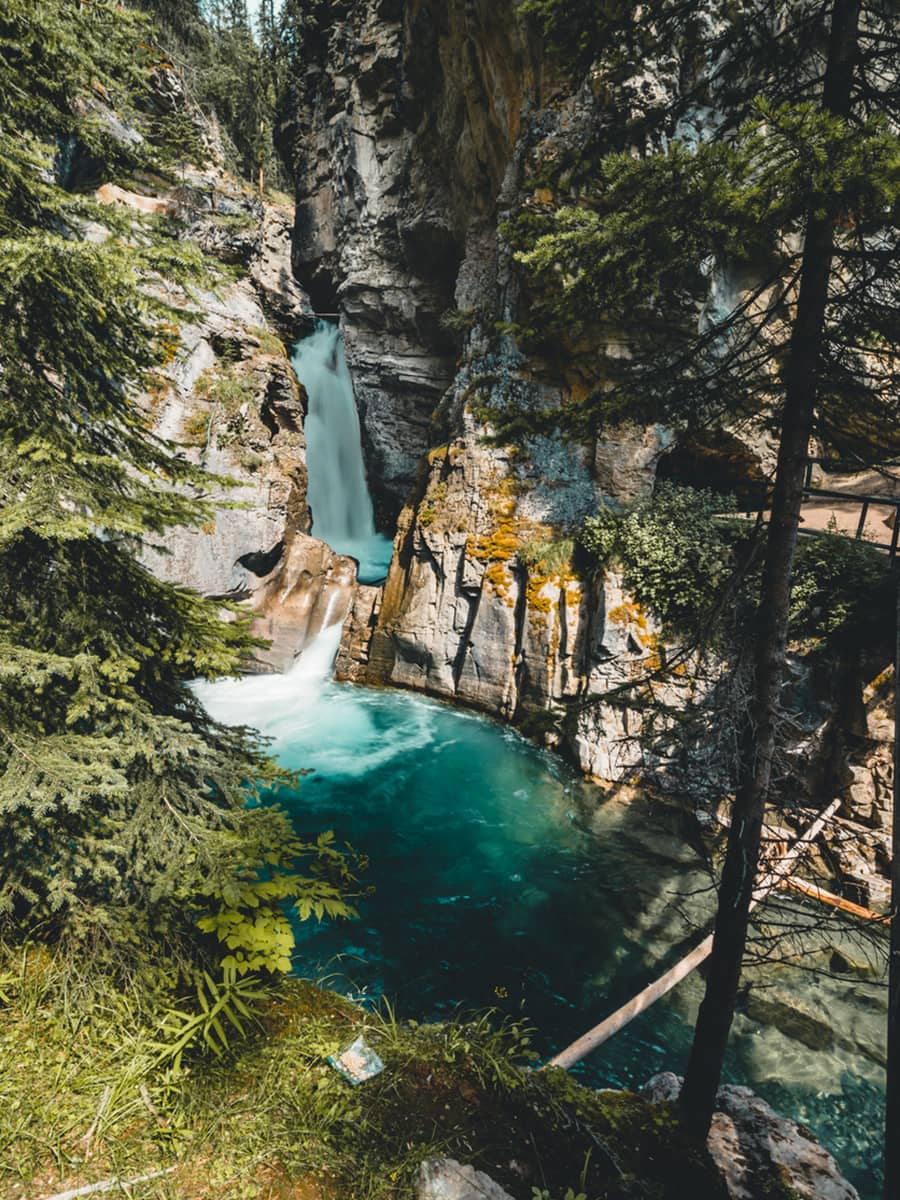 Upper falls Johnston Canyon Waterfall, Banff National park Canada Alberta..