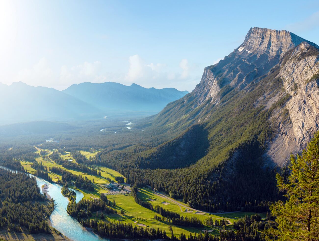 Aerial view of the Banff Springs Golf Course in the Canadian Rockies