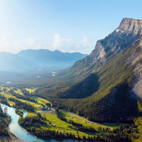 Aerial view of the Banff Springs Golf Course in the Canadian Rockies