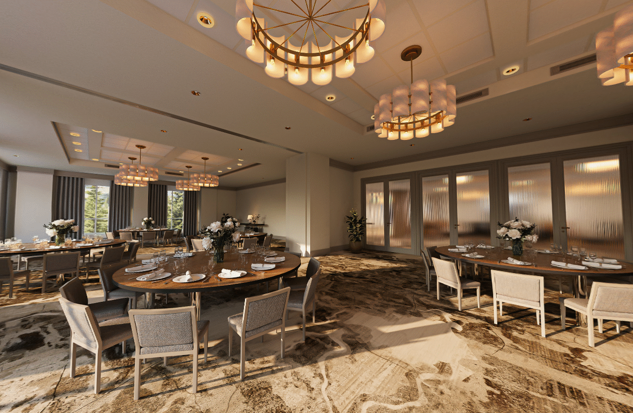 A beautiful space for Meetings and Events at Rimrock Banff called Alpenglow with warm furnishings and mountain views.
