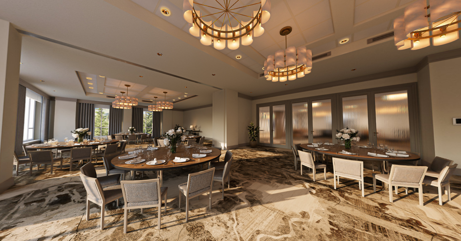 A beautiful space for Meetings and Events at Rimrock Banff called Alpenglow with warm furnishings and mountain views.