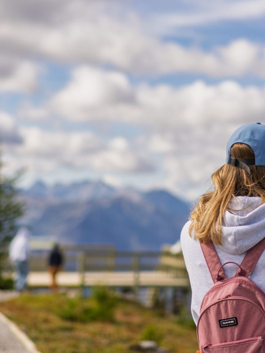 A woman hiking at Sunshine Meadows in Banff National Park